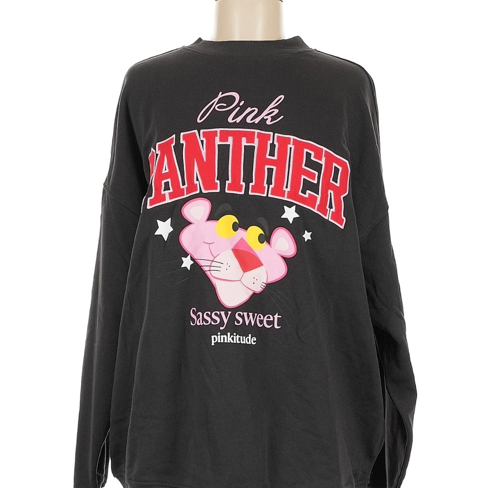 NWT PINK PANTHER H&M Oversized Black Pink Panther Sweatshirt with Bold Graphics